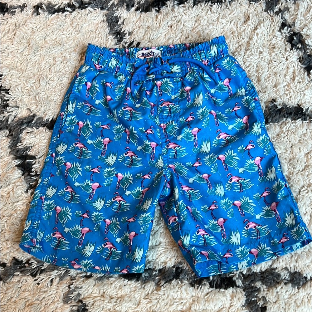 Kids Blue Flamingo Swim Trunks